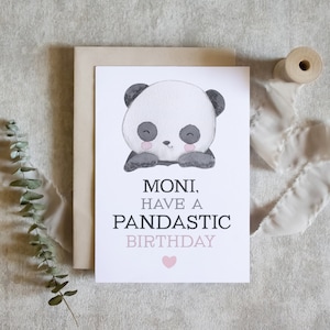Carte d'anniversaire personnalisée, carte de panda, fête d'anniversaire pandastique, carte d'enfant, carte d'anniversaire personnalisée / SKU : LNBD12