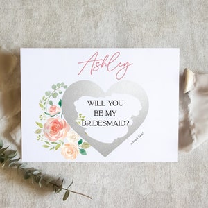 carte de demoiselle d'honneur florale à gratter, proposition de demoiselle d'honneur, proposition de demoiselle d'honneur, carte de mariage, boîte de demoiselle d'honneur / SKU : LNBM65 | ZOEY