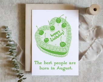 Born in August Birthday Card | Funny Vintage Cake Design | Humorous Greeting