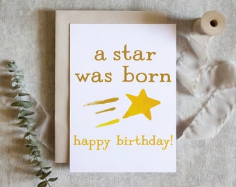 une étoile est née, carte de joyeux anniversaire, jolie carte d'anniversaire, carte de premier anniversaire, anniversaire sur le thème des étoiles / SKU : LNBD13