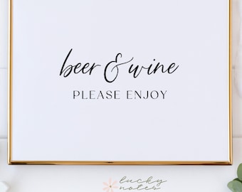 Beer & Wine Please Enjoy Sign | Wedding Bar Sign | Drink Station Sign | Minimal Modern Wedding Sign | Kelly Collection