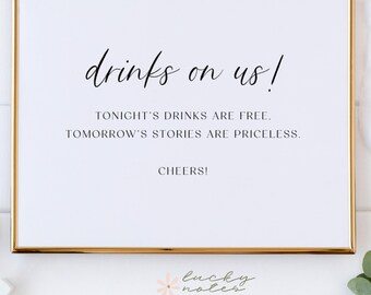 Drinks on Us Wedding Sign | Open Bar Sign | Wedding Bar Sign | Minimal Modern Wedding Sign | Kelly Collection