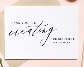 thank you for creating our beautiful invitations, invitations thank you, thank you card, wedding day card / SKU: LNWD50L | RINA