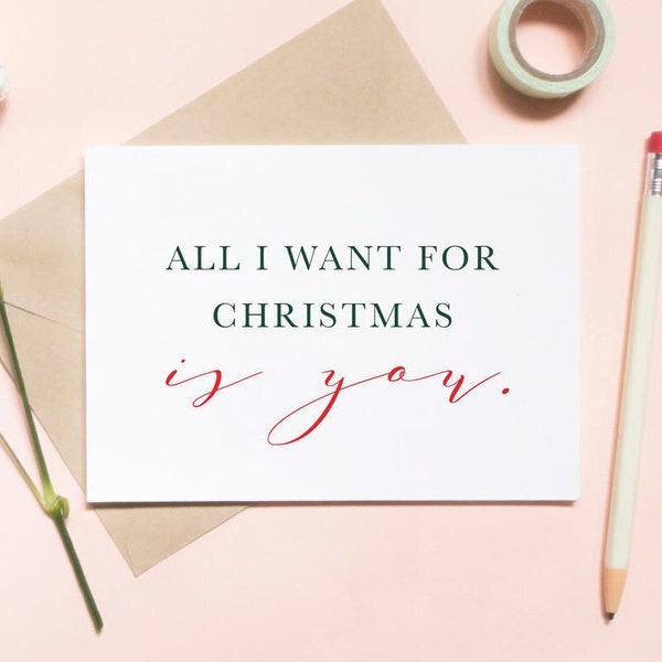 all i want for christmas is you card, love christmas card, for husband christmas card, for wife christmas card / SKU: LNHO02  | LUNA