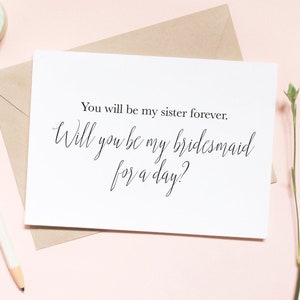 Tu seras ma sœur pour toujours. Être ma demoiselle d'honneur pour un jour ? Carte de voeux, proposition de demoiselle d'honneur, proposition de mariage / SKU : LNBM46 | EMMA