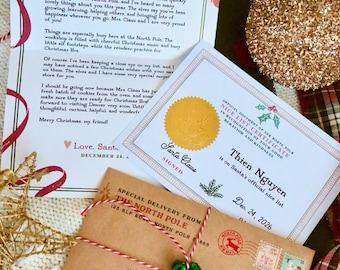 Carta personalizada de Papá Noel para niños (2026) / Certificado de la lista de niños buenos / Carta navideña tradicional de Papá Noel / Correo del Polo Norte