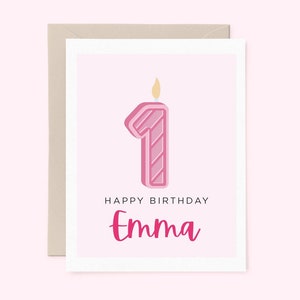 Carte d'anniversaire personnalisée pour tout-petit ou bébé, carte pour enfants, carte d'anniversaire personnalisée, carte de premier anniversaire, carte de bougie mignonne 0TLCC03PINK