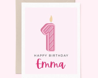 Personalized Birthday Card for Toddler or Baby, Childrens Card, Custom Birthday Card, First Birthday Card, Cute Candle Card 0TLCC03PINK