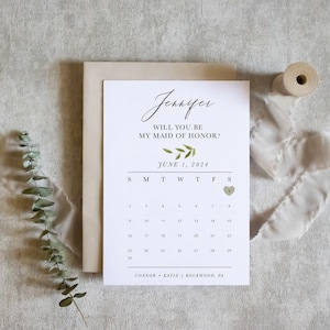 Save the Date Bridesmaid Proposal Card | Calendar Style Invite | Personalized Names