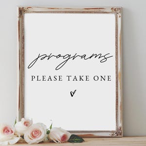 Plaque programme de mariage | Veuillez prendre une version imprimable | Mariage script élégant | Décoration minimaliste