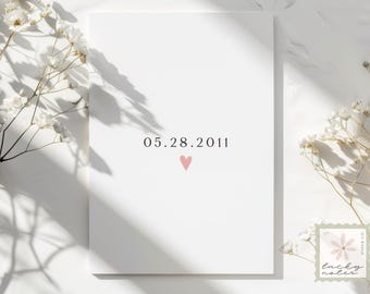 Personalized Anniversary Date Card | Minimal Heart Anniversary Card | Custom Date Love Card