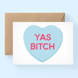 Carte de garce YAS, carte drôle, carte de Saint-Valentin, carte de coeurs de conversation, carte mignonne, carte de meilleur ami / SKU : ffollie27
