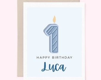 Personalized Birthday Card for Toddler or Baby, Childrens Card, Custom Birthday Card, First Birthday Card, Cute Candle Card 0TLCC03