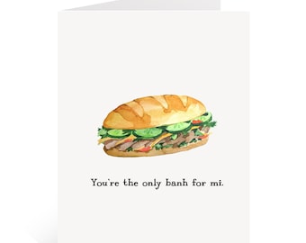 Tarjeta divertida vietnamita / Tarjeta de felicitación con puntillo de Banh Mi / Tarjeta de comida vietnamita