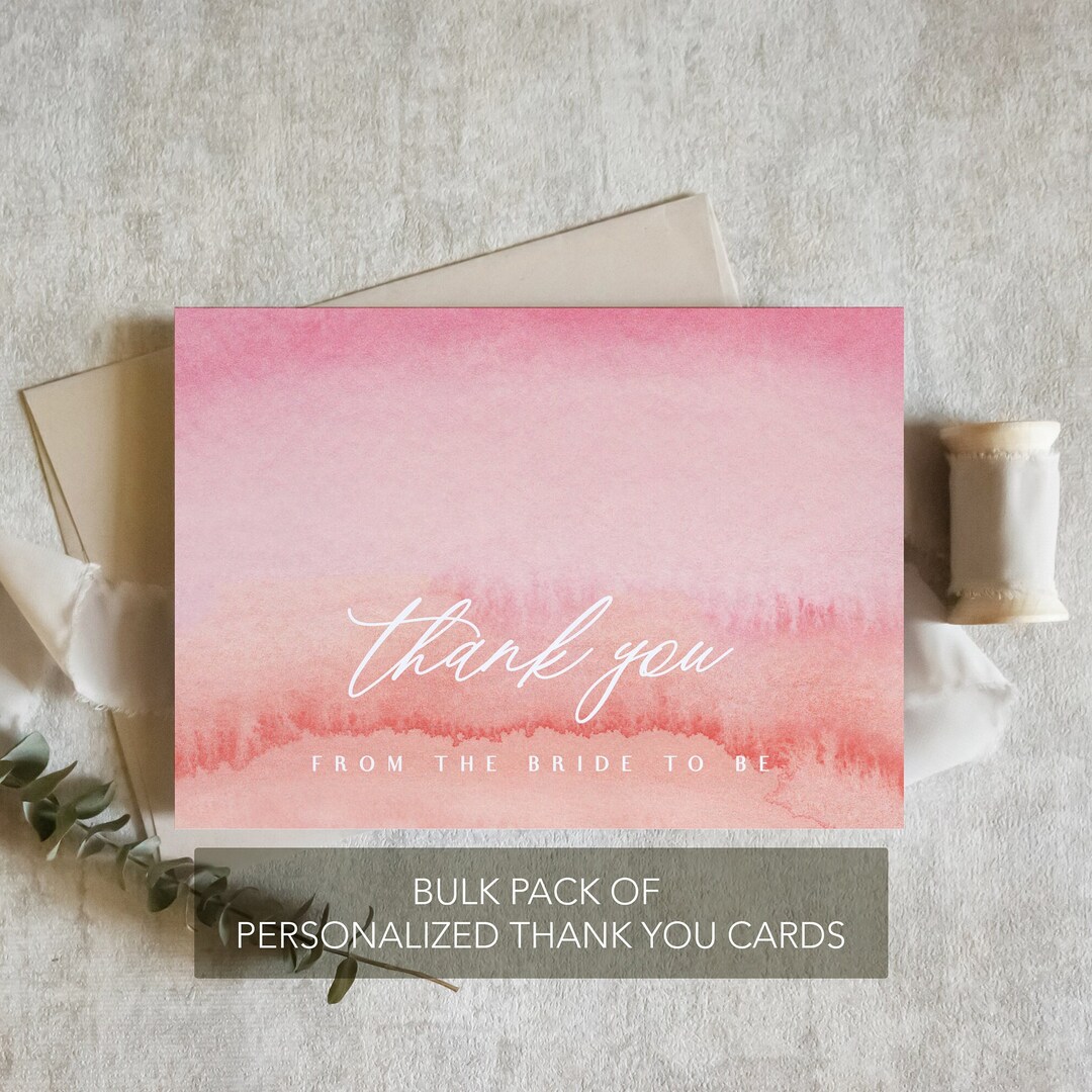 Pack of Bulk Thank You Bridal Shower Cards, Blush Watercolor Thank You