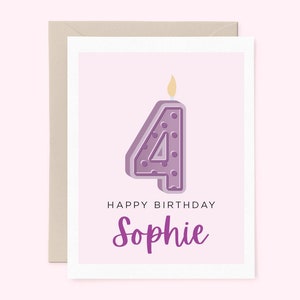 Carte d'anniversaire personnalisée pour tout-petit ou bébé, carte pour enfants, carte d'anniversaire personnalisée, carte pour 4e anniversaire, jolie carte bougie 0TLCC03D