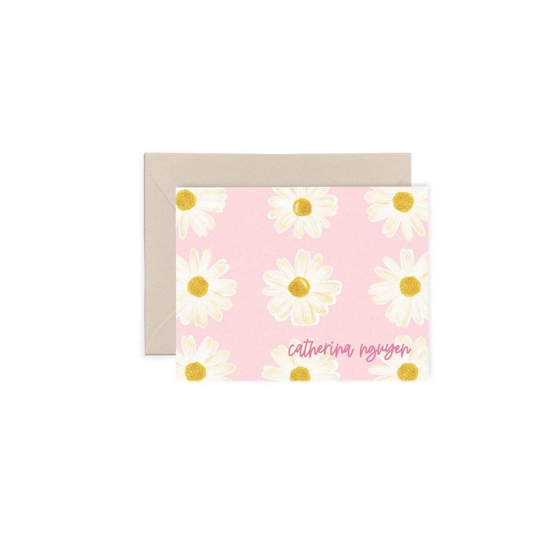 Personalized Daisy Stationery Set | Pink Floral Cards | Includes ...