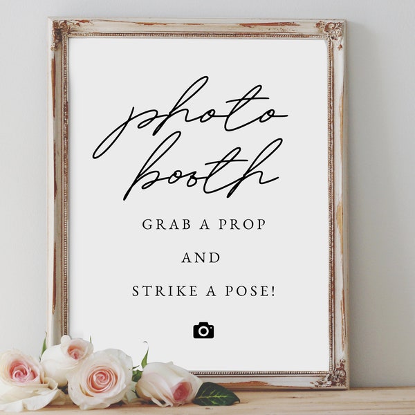 photo booth wedding sign, photo booth sign, grab a prop and strike a pose, style03 / JANEY / SKU: LNWS47 *no frame incl.*