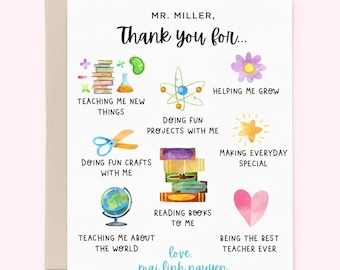 Elementary School Thank You Card, Thank You Card for Teacher, Thank you card for kindergarten, Cute Thank you card for kids 0TLCC08B