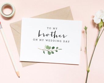 to my brother on my wedding day floral card, to my brother card, wedding card, floral wedding, green floral card /  SKU: LNWD37A | AVERY