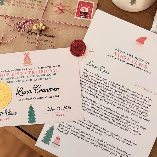 2025 Santa Letter from the North Pole | Personalized Christmas Mail with Certificate | Packaged With Wax Seal & Bells