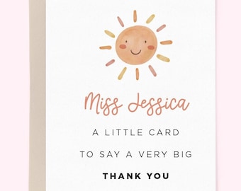 Teacher Thank You Card, Cute Sun Card, Customized Personalized Teacher Card, A Big Thank You, Teacher Appreciation Card 0TLCC01C