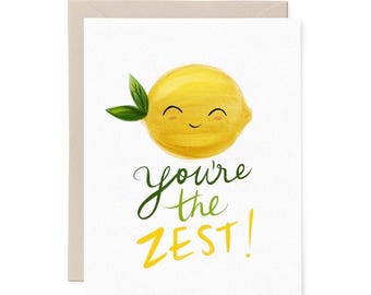 You're The Zest Greeting Card, You're The Best Card, Lemon Greeting Card, Lemon Card, Lemon Pun Card, Cute Lemon Card  / TLGC_02
