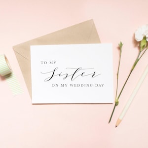 To My Sister on My Wedding Day Card | Cursive Script | Wedding Day Greeting