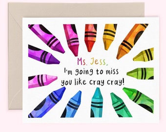 Teacher Thank You Card, Cute Crayon Pun Card, Personalized Teacher Card, A Big Thank You, Teacher Appreciation Card 0TLCC05B