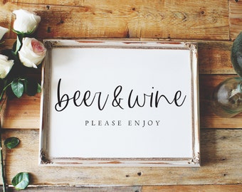 beer and wine sign, alcohol sign, bar sign, wedding sign, reception sign / olivia sign / SKU: LNWS08B *no frame incl.*