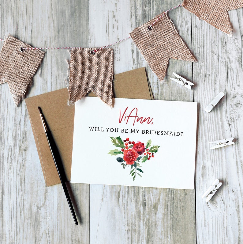 Will you be my bridesmaid card, christmas bridesmaid proposal, maid of honor, holiday card, bridesmaid proposal card / AUDREY / SKU: LNBM22 image 1