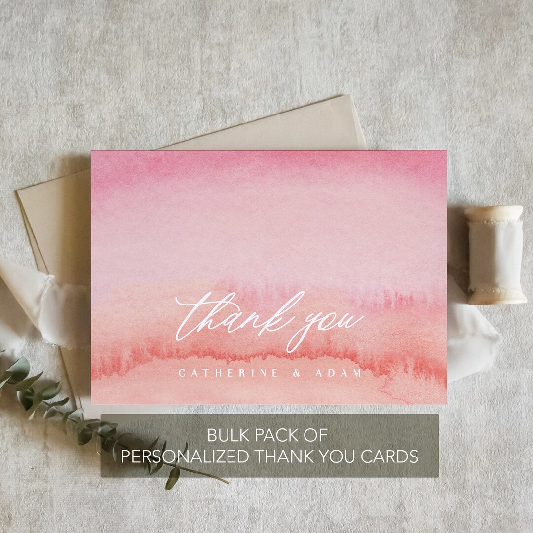 Pack of Bulk Thank You Wedding Cards, Blush Watercolor Thank You Card