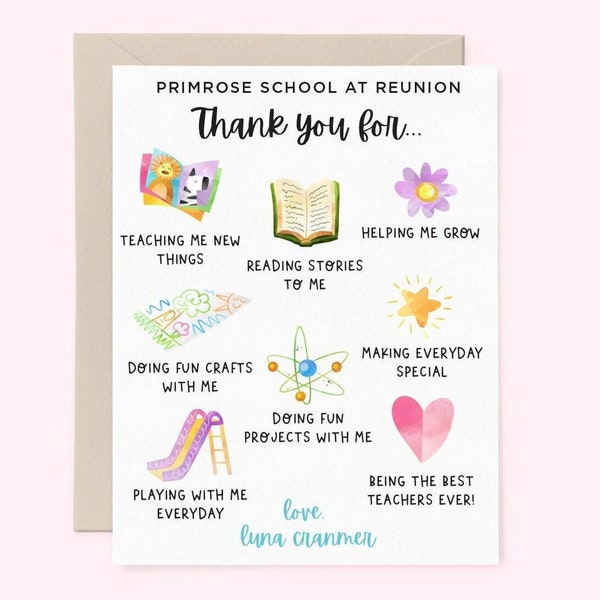 Daycare Thank You Card, Personalized Thank You Card for Daycare Teacher, Thank you card for pre school, Cute Thank you card for kids 0TLCC08