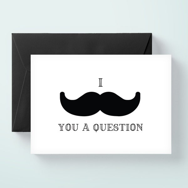 i mustache you a question, funny card, punny card, ring bearer card, ring bearer proposal, wedding card, ring boy / SKU: LNRB08