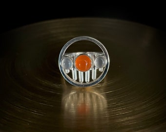 Carnelian and Moonstone Circle Ring