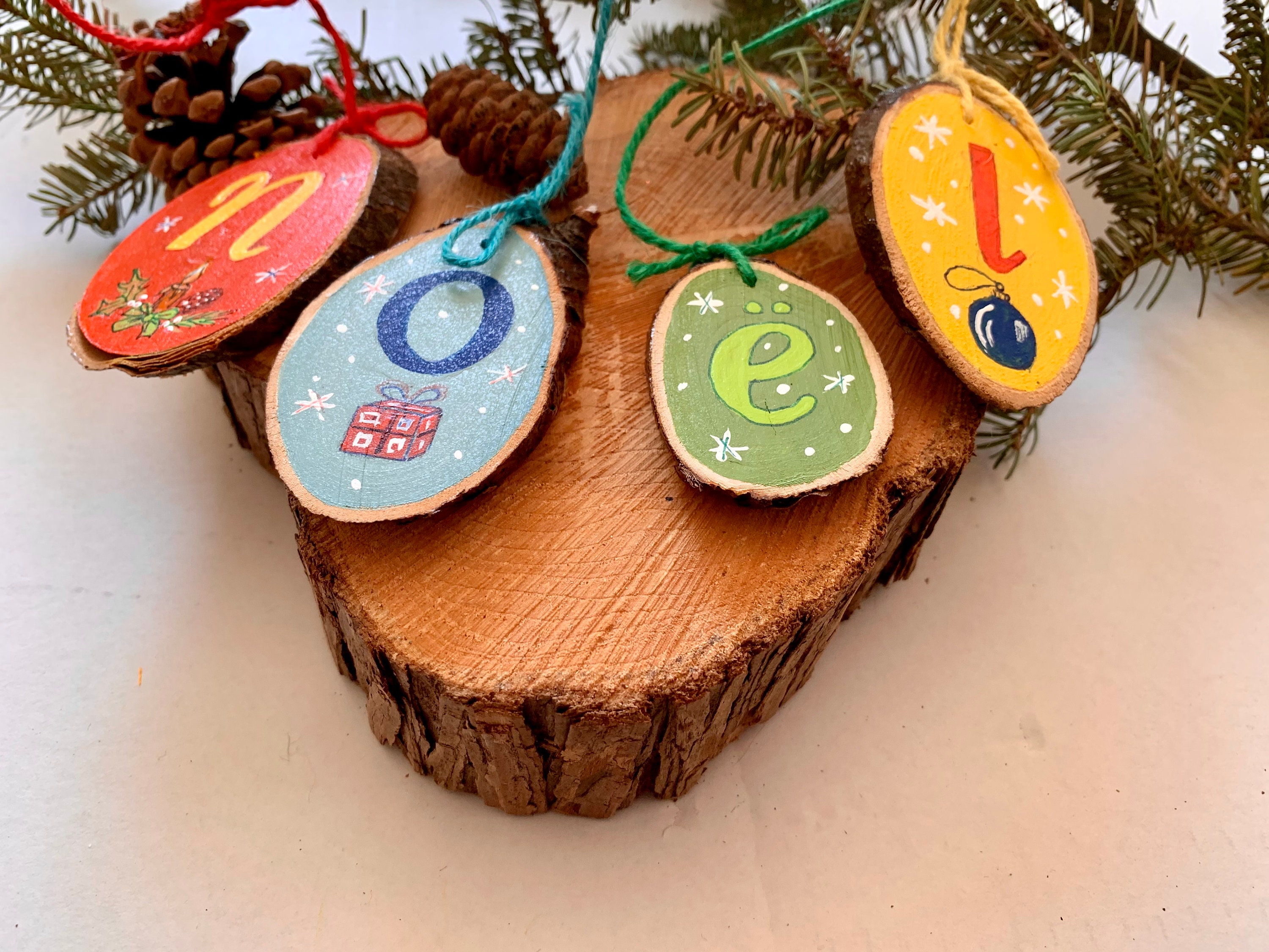 Noel Christmas Decoration Wood Cut Slice Ornament Handmade