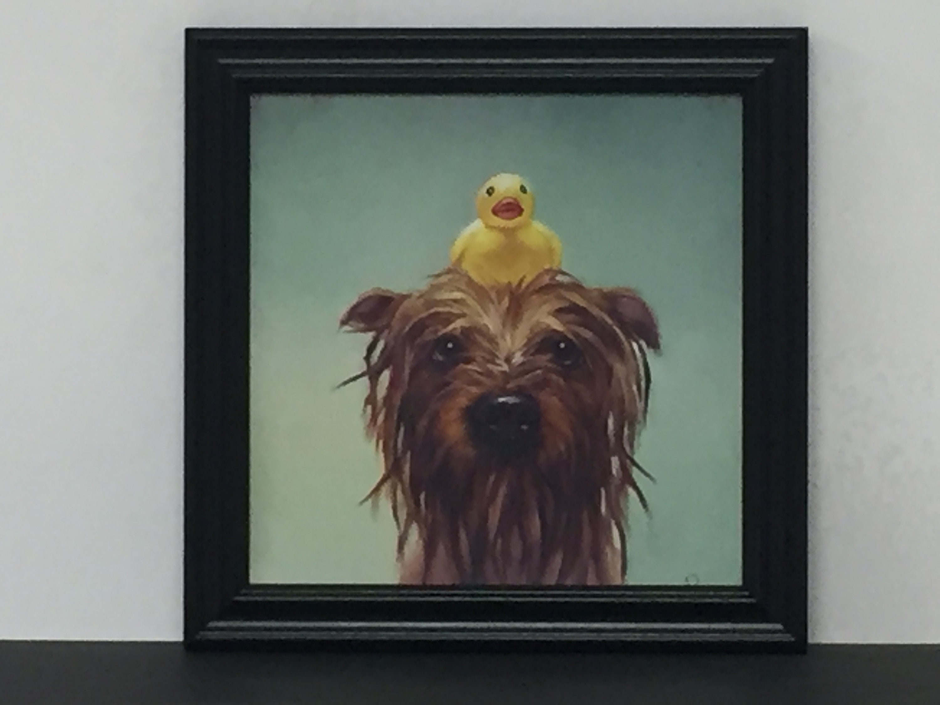 Cute Funny Framed Picture of Yorkie dog with duck home decor | Etsy
