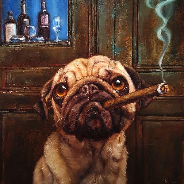 Cute, Funny, Pug Dog Smoking a Cigar Framed Picture, Dog Lover, Animal  Lover, pet, pug, family pet, family dog, handmade, home decor, animal