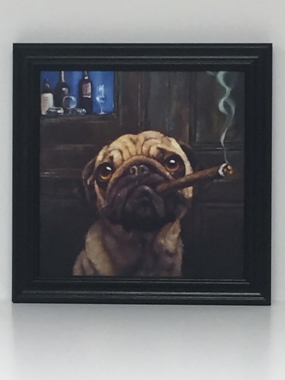 Cute, Funny, Pug Dog Smoking a Cigar Framed Picture, Dog Lover, Animal Lover,  Pet, Pug, Family Pet, Family Dog, Handmade, Home Decor, Animal -  Israel