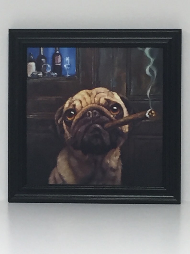 Cute Funny Pug Dog Smoking a Cigar Framed Picture Dog - Etsy