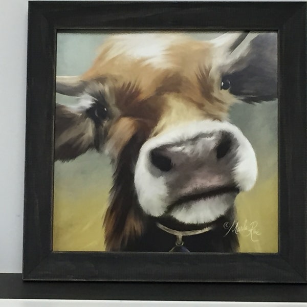 Cute Farmhouse Framed Cow Print, Cow Decor, Home & Living, Country, Primitive Decor, Custom Wood Frame, Handmade, Cow Wall Hanging,