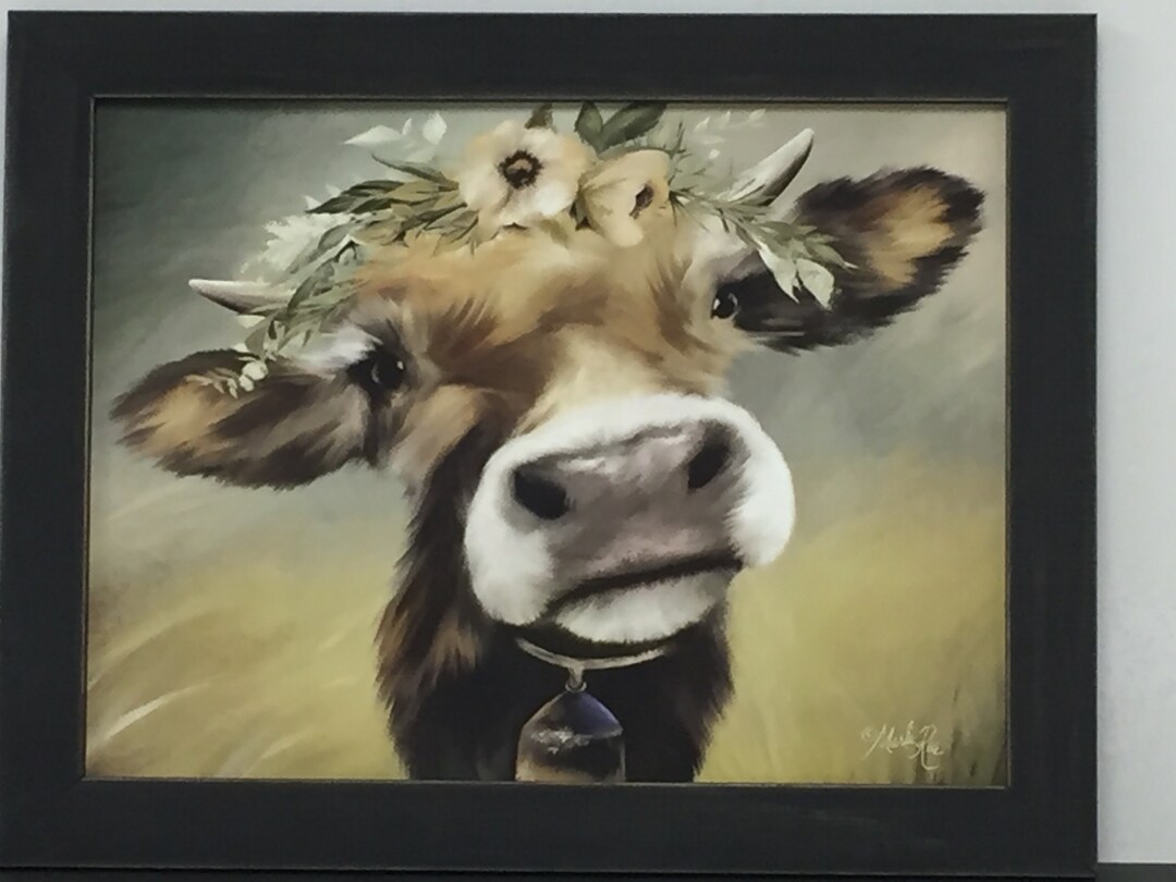Cute Framed Picture of Cow, Farmhouse Decor, Country Wall Hanging