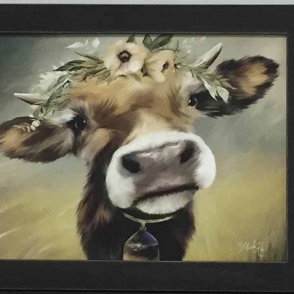 Framed Cow Picture: Farmhouse Country Wall Decor (14 3/8" x 18 3/8")