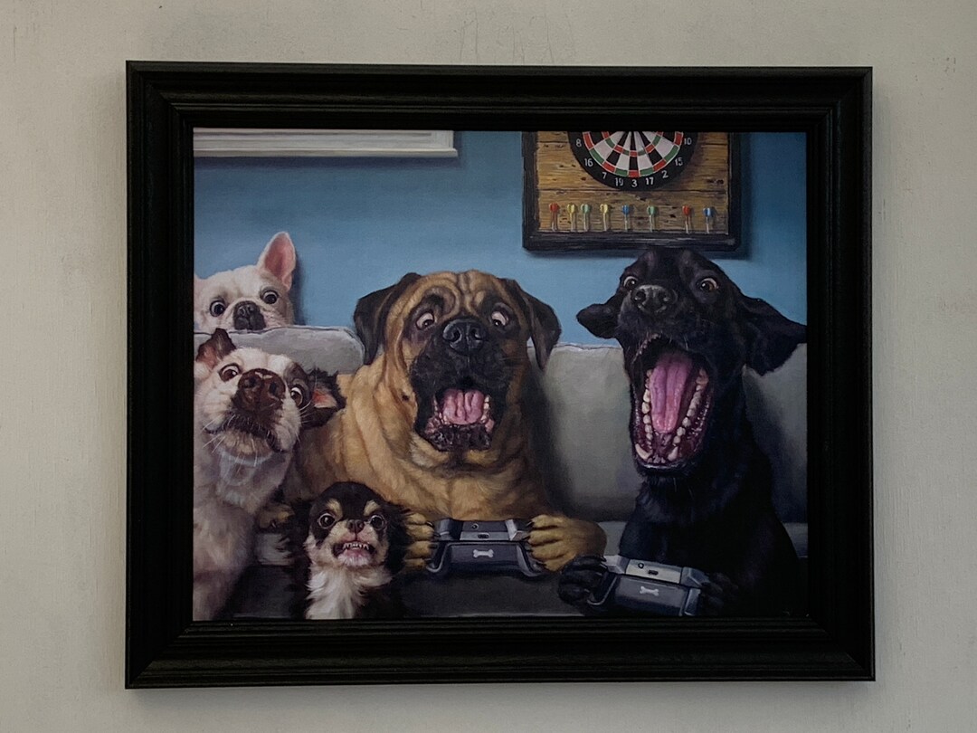 Dog Humor Playing Games, Game Room Picture, Dog Lover, Game Room Decor