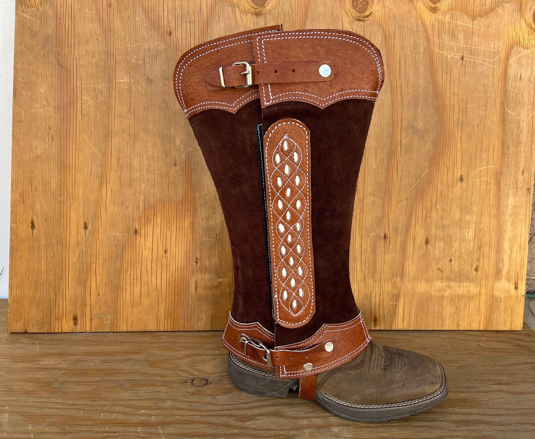 Charro Tan Beige Leather Piel Polainas Villistas Chaps
