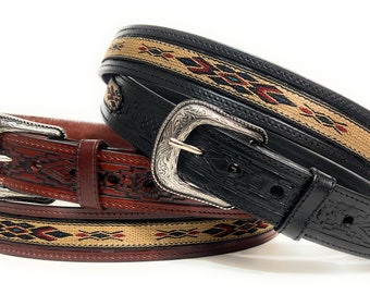 Men's Genuine Leather Western Belt, Ranger Style Cowboy Rodeo Belt