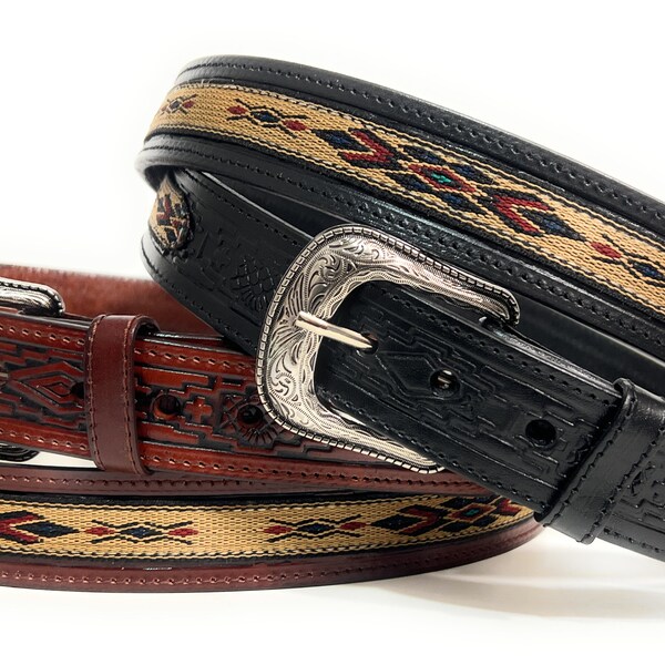 Men's Genuine Leather Western Belt, Ranger Style Cowboy Rodeo Belt