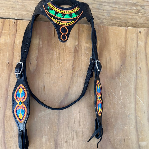 Brown Charro Hand Stitched Headstall Cabezada