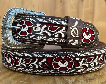 Ceinture western repoussée à la main pour femme, ceinture de cow-girl en cuir véritable pour rodéo