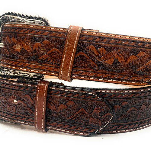 Embossed Genuine Leather Western Style Leather Belt 1 Etsy